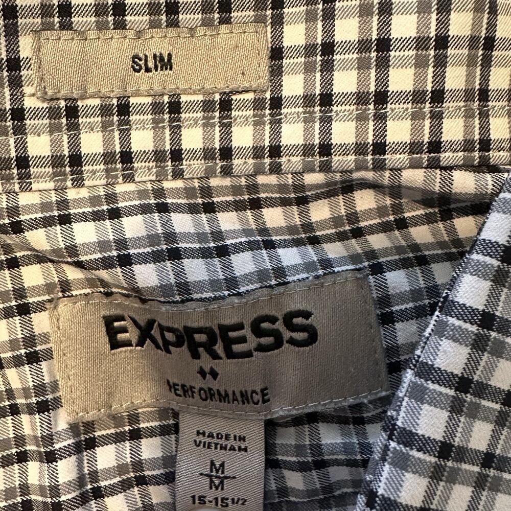 Express Performance Men’s Medium Slim Gray Check Stretch Dress Shirt